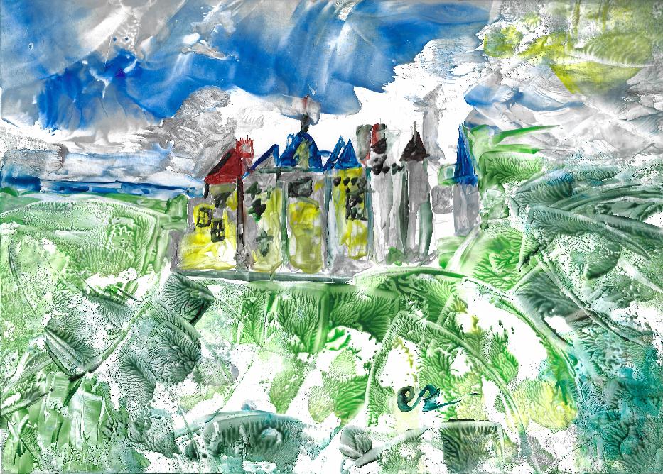 Le ch�teau du Bouchet en peinture � la cire par Catherine R�ault-Crosnier.