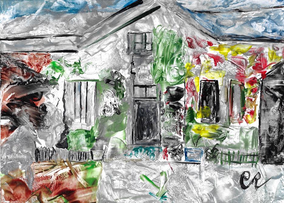 La Chaume, maison de Jules de Vorys � Chitray, en peinture � la cire par Catherine R�ault-Crosnier.