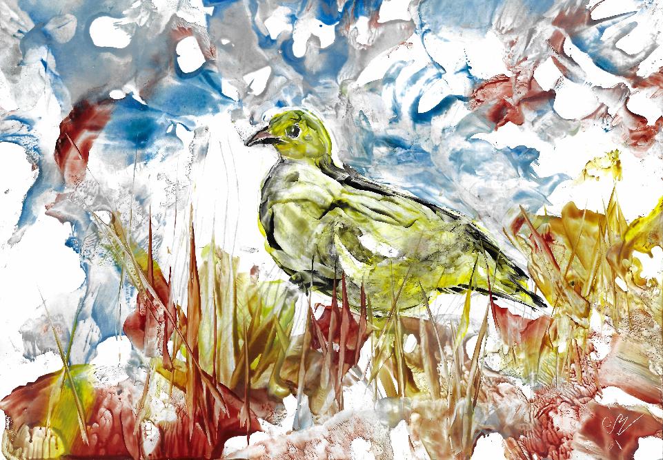 Peinture � la cire de Catherine R�ault-Crosnier illustrant la conf�rence Maurice Rollinat en Brenne.