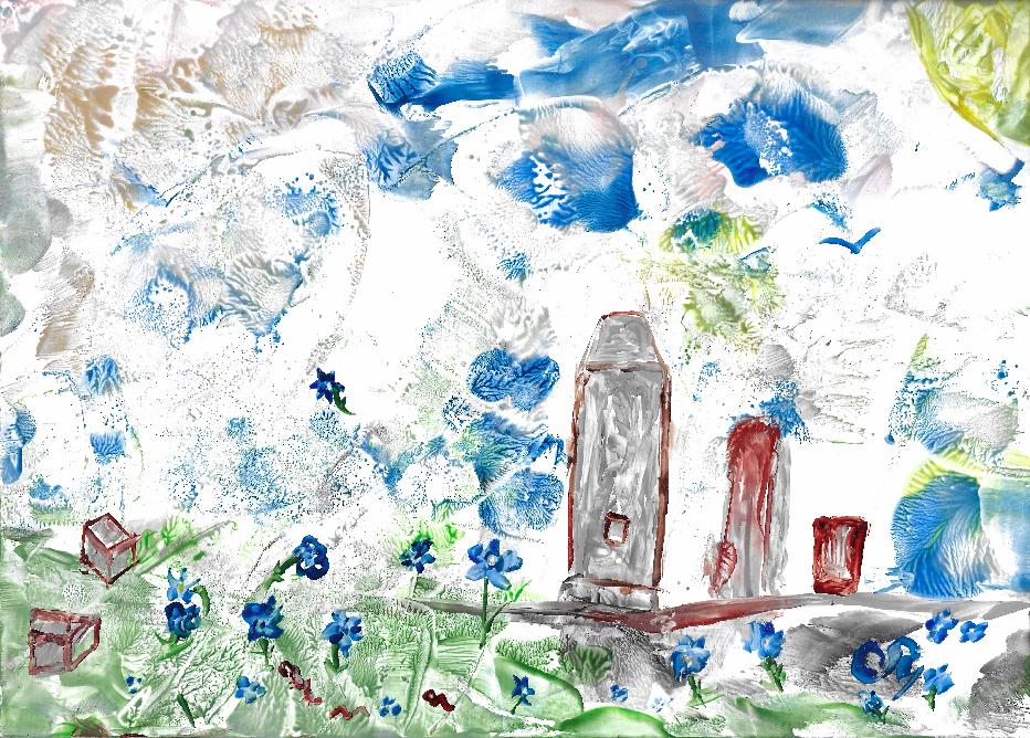 Peinture � la cire de Catherine R�ault-Crosnier illustrant le po�me Le Cimeti�re de Maurice Rollinat.