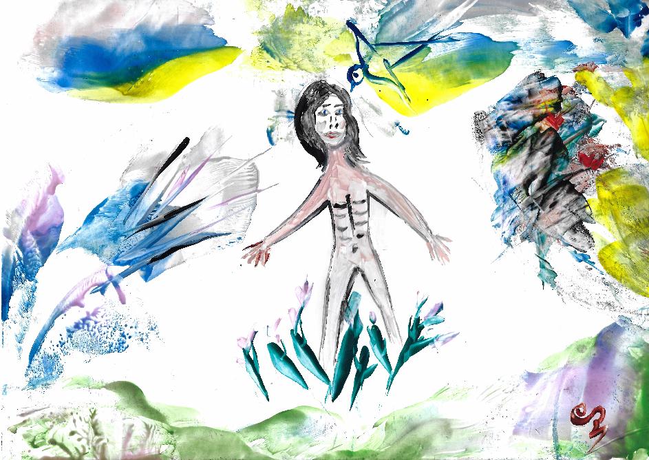 Peinture � la cire de Catherine R�ault-Crosnier illustrant le po�me Mademoiselle Squelette de Maurice Rollinat.