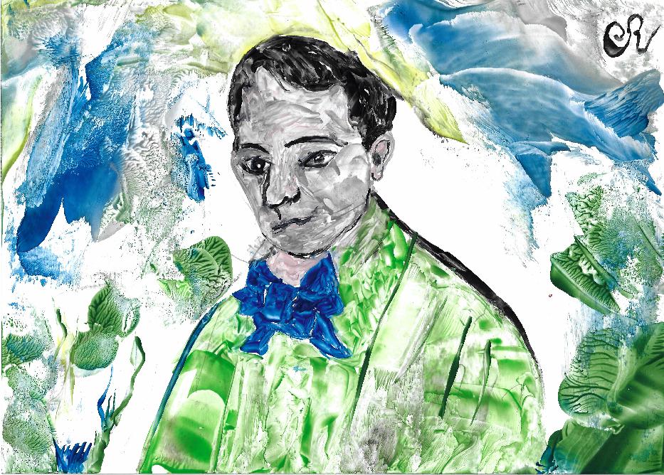 Portrait de Charles Baudelaire en peinture � la cire par Catherine R�ault-Crosnier.