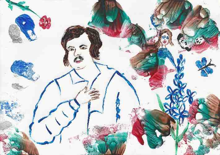 Peinture  la cire de Catherine Rault-Crosnier illustrant le pome Balzac de Maurice Rollinat.