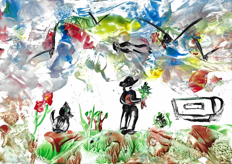 Peinture  la cire de Catherine Rault-Crosnier illustrant le pome Dernire parole de Maurice Rollinat.