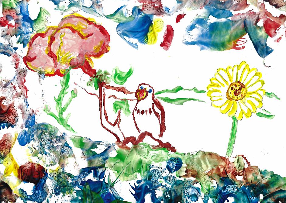Peinture  la cire de Catherine Rault-Crosnier illustrant le pome A travers Champs de Maurice Rollinat.