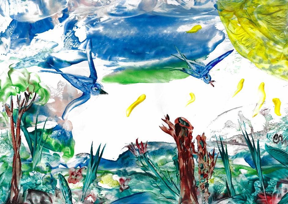 Peinture  la cire de Catherine Rault-Crosnier illustrant le pome Le petit Tmoin de Maurice Rollinat.