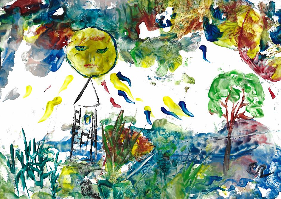 Peinture  la cire de Catherine Rault-Crosnier illustrant le pome La Soire verte de Maurice Rollinat.