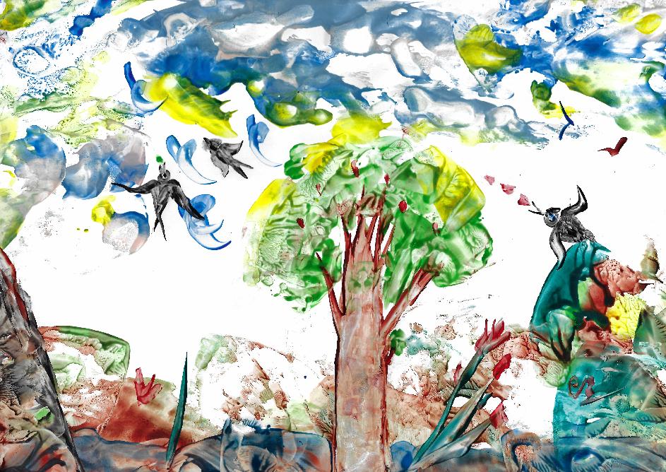Peinture  la cire de Catherine Rault-Crosnier illustrant le pome Journe de Printemps de Maurice Rollinat.
