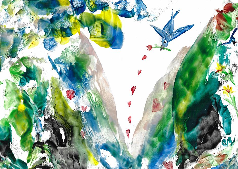 Peinture  la cire de Catherine Rault-Crosnier illustrant le pome A travers Champs de Maurice Rollinat.