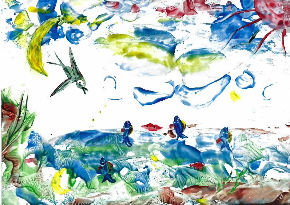 Peinture  la cire de Catherine Rault-Crosnier illustrant le pome La Riviere dormante de Maurice Rollinat.