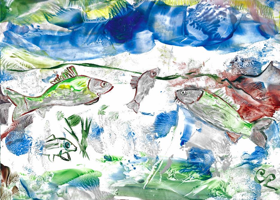 Peinture  la cire de Catherine Rault-Crosnier illustrant le pome Le Fond de l'eau de Maurice Rollinat.