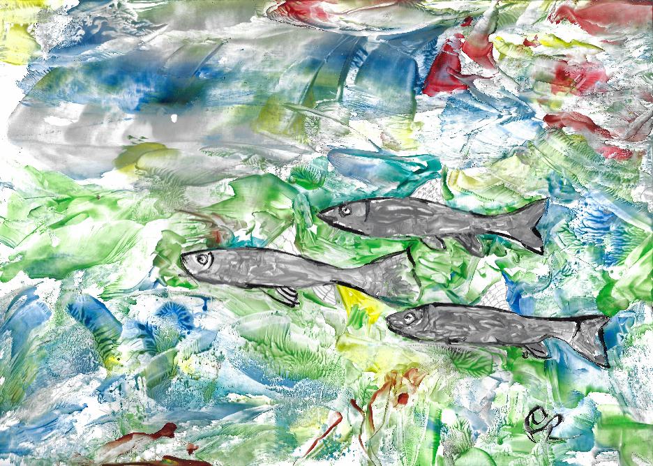 Peinture  la cire de Catherine Rault-Crosnier illustrant la confrence Maurice Rollinat, un fameux pcheur  la ligne dans la Creuse.