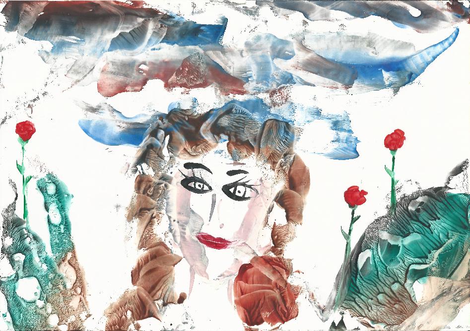 Peinture  la cire de Catherine Rault-Crosnier illustrant le pome Le Facies humain de Maurice Rollinat.