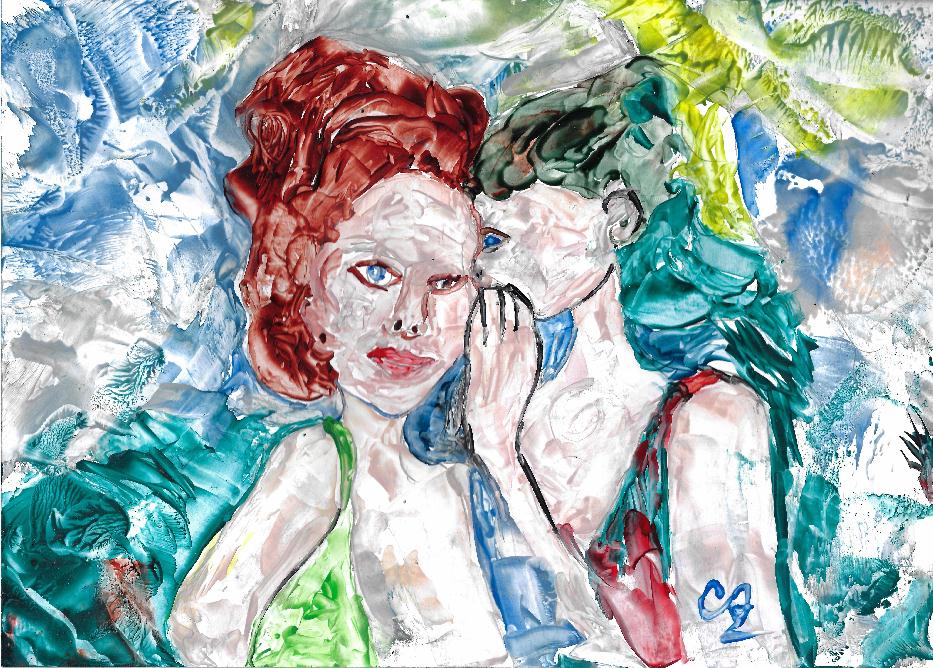 Peinture  la cire de Catherine Rault-Crosnier illustrant le pome La Mdisance de Maurice Rollinat.