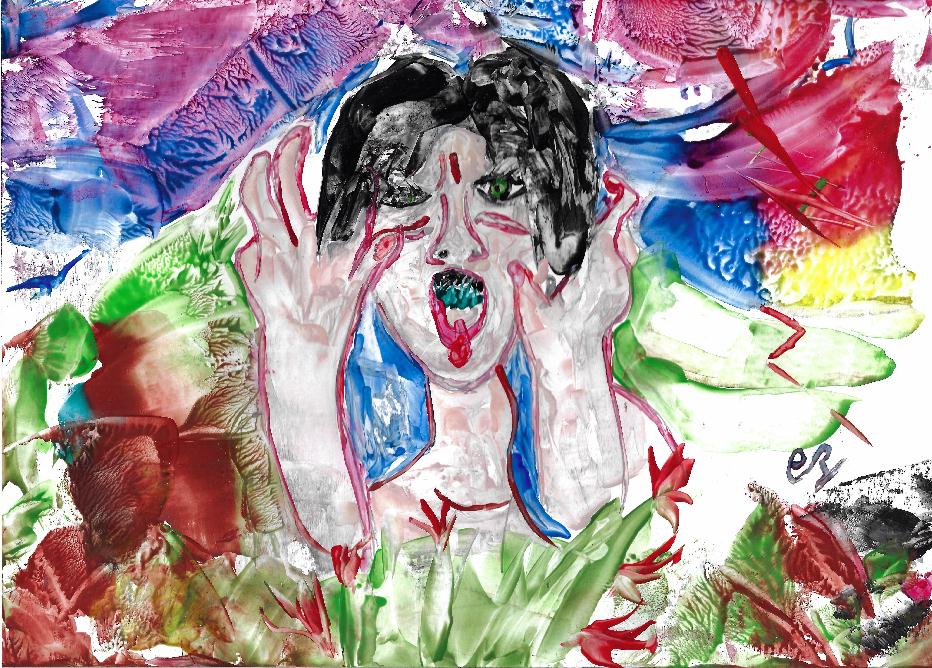 Peinture  la cire de Catherine Rault-Crosnier illustrant le pome La Colre de Maurice Rollinat.