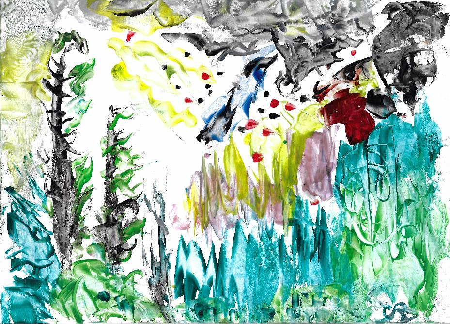 Peinture  la cire de Catherine Rault-Crosnier illustrant le pome L'Incendie de Maurice Rollinat.