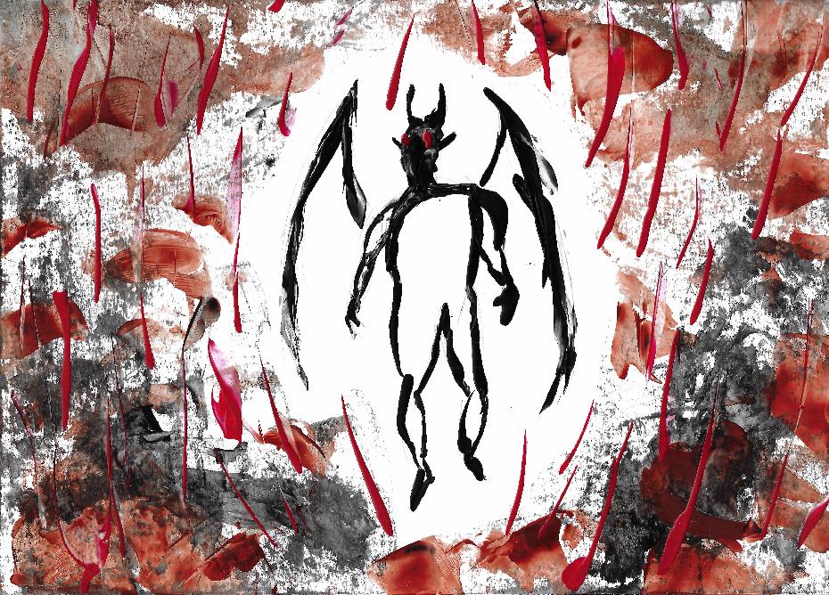 Peinture  la cire de Rgis Crosnier illustrant le pome Voillanelle du Diable de Maurice Rollinat.