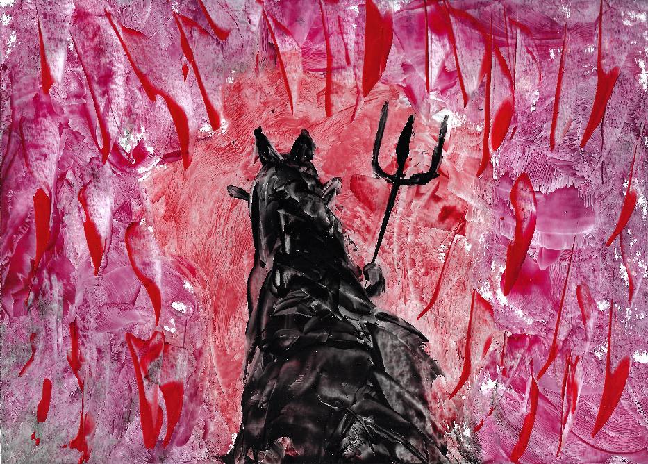 Peinture  la cire de Rgis Crosnier illustrant le pome Villanelle du Diable de Maurice Rollinat.