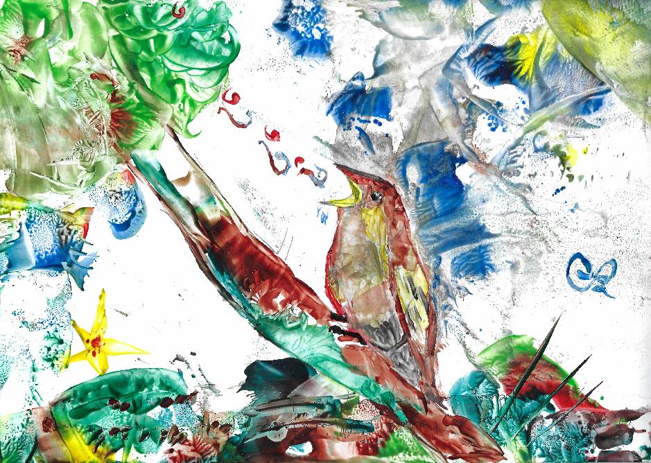 Peinture  la cire illustrant le pome  A travers champs  de Maurice Rollinat projete  Neuvy-Saint-Spulchre le 23 novembre 2024.
