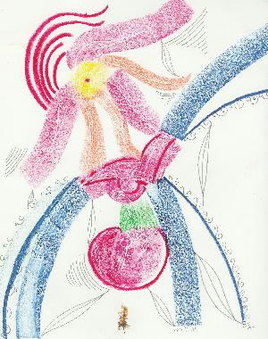Pastel et collage dalgues roses de Bretagne de Catherine Rault-Crosnier intitul Entre ngatif et positif.