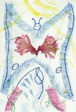 Pastel et collage dalgues roses de Bretagne de Catherine Rault-Crosnier intitul Espoir de libert.