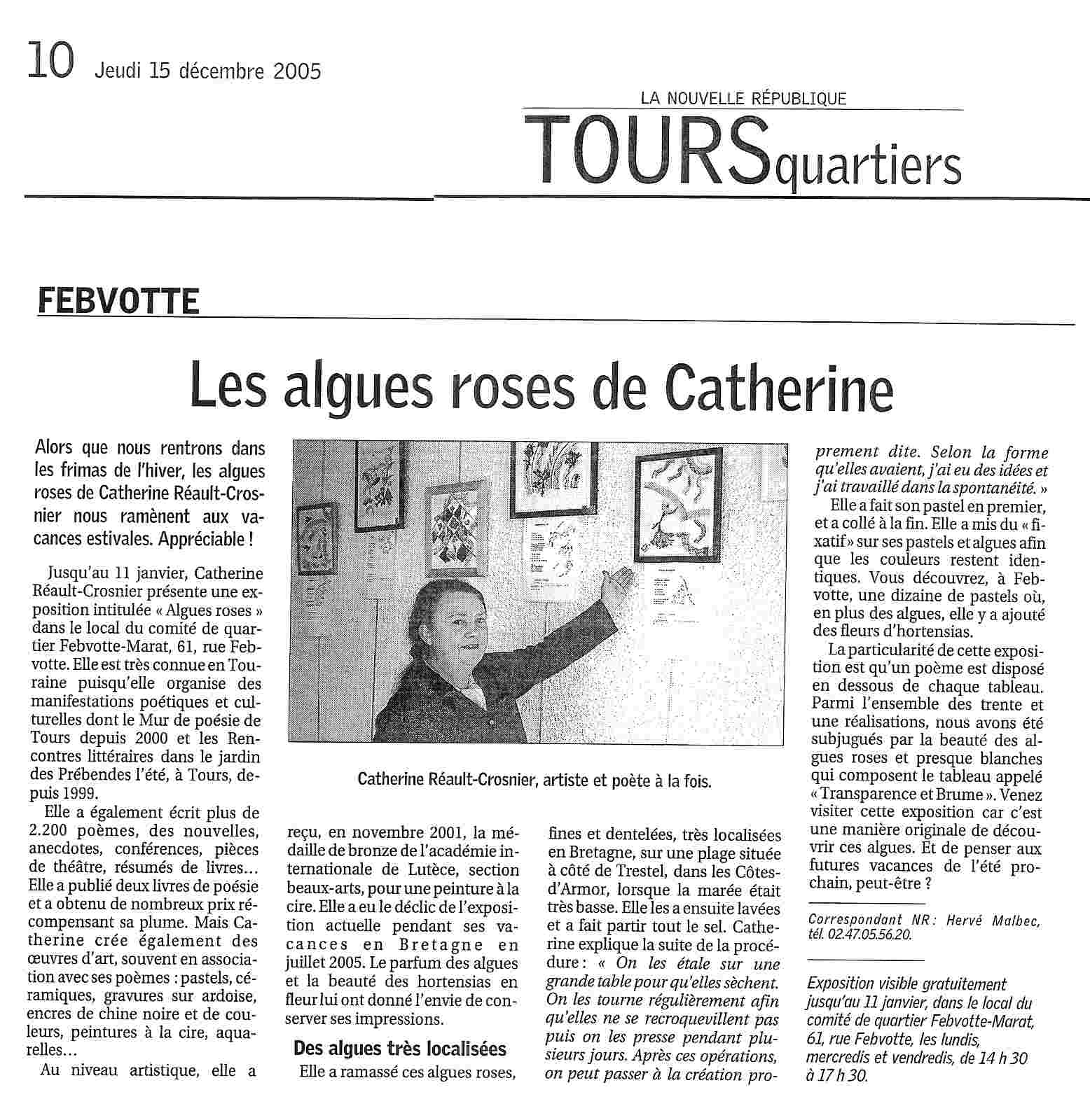 Article sign Herv Malbec, paru dans la Nouvelle Rpublique du Centre-Ouest du 15 dcembre 2005.