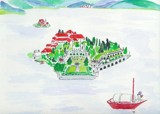 Aquarelle de Catherine Rault-Crosnier intitule Isola Bella.