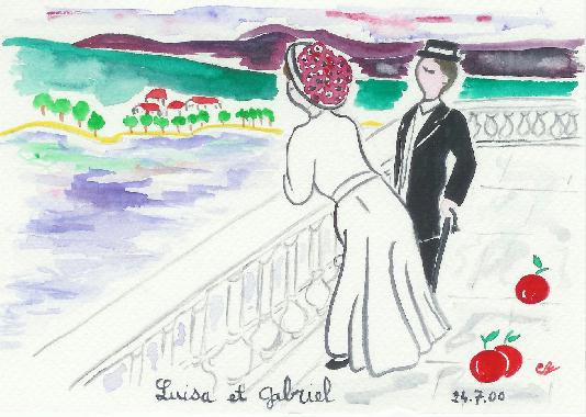 Aquarelle de Catherine Rault-Crosnier intitule Luisa et Gabriel.