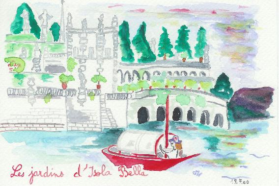 Aquarelle de Catherine Rault-Crosnier intitule Les jardins dIsola Bella.