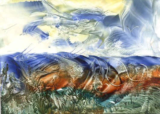 Peinture  la cire de Catherine Rault-Crosnier intitule Voyage d'un visage.