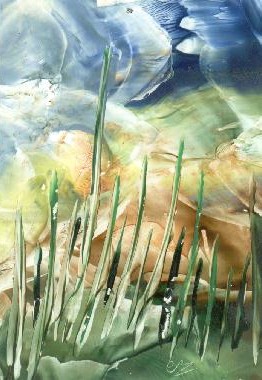 Peinture  la cire de Catherine Rault-Crosnier intitule Les herbes.