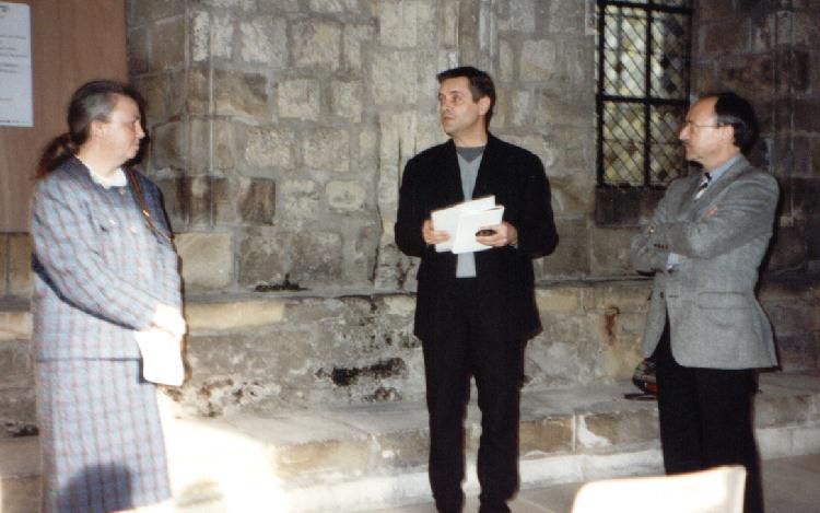 Inauguration du "Mur de posie de Tours" 2000 - De gauche  droite : Catherine RAULT-CROSNIER, Jean-Pierre TOLOCHARD et Dominique SCHMITT