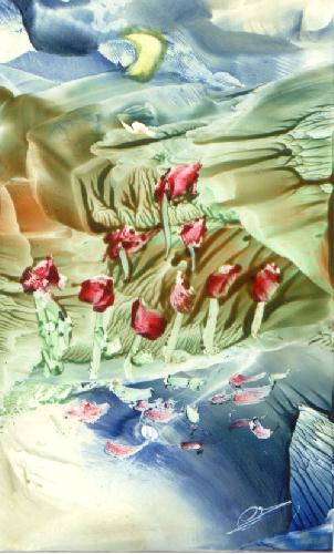 Peinture  la cire de Catherine RAULT-CROSNIER illustrant le pome REFLETS de Maurice MAETERLINCK.