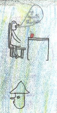 Dessin illustrant le poème de Paulette DÉCHIRON, exposé au Mur de poésie de Tours 2001.