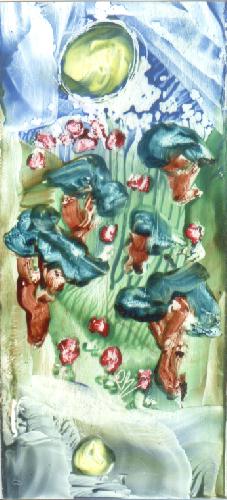 Peinture  la cire de Catherine RAULT-CROSNIER illustrant le pome SUITE ET FIN DE Jo BOUSQUET.