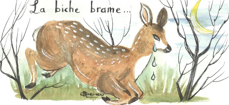 Peinture de Mauricette GLINEAU illustrant le pome LA BICHE de Maurice ROLLINAT.