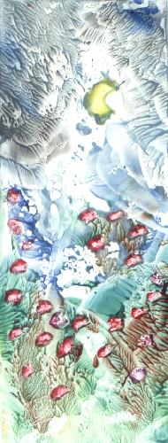 Peinture  la cire de Catherine RAULT-CROSNIER illustrant le pome CLOTILDE de Guillaume APPOLINAIRE.