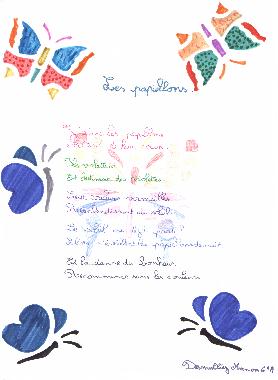 Dessin de Manon DESMULLIEZ, illustrant son pome "Les papillons"