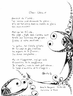 Dessin de Marjorie DOHOGNE illustrant le pome "CLAIR-OBSCUR" d'Armelle BOURGOUIN.