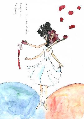 Dessin de Yumiko MORITA illustrant un pome de GOTOBA NO IN.