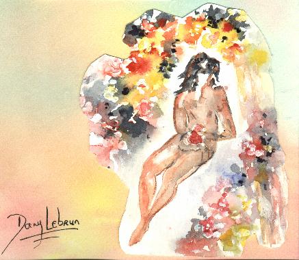 Aquarelle de Dany LEBRUN illustrant son pome "VERS LA FEMME SAUVAGE".