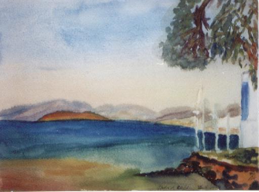 "Sur la plage d'Athnes", aquarelle de David KNZLER.