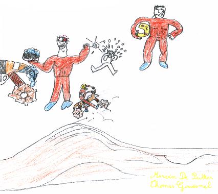 Dessin de Marvin DE PUTTER et Thomas GOUSMEL, illustrant leur pome LA MOTO-CROSS.