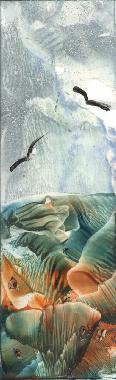 Peinture à la cire de Catherine RÉAULT-CROSNIER, illustrant le poème LA GRIÈCHE D'HIVER de RUTEBEUF