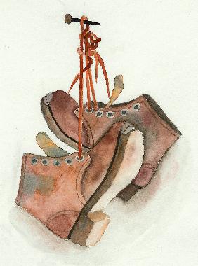 Aquarelle de Jacques REMBLIÈRE illustrant son poème LES GALOCHES.