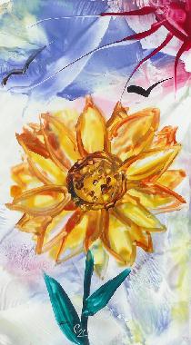 Peinture  la cire de Catherine RAULT-CROSNIER illustrant le pome TOURNESOL d'Andr BRETON.