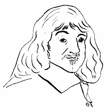 Portrait à l'encre de Chine de Descartes, par Catherine Réault-Crosnier.