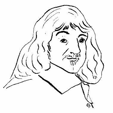 Portrait  l'encre de Chine de Descartes, par Catherine Rault-Crosnier.