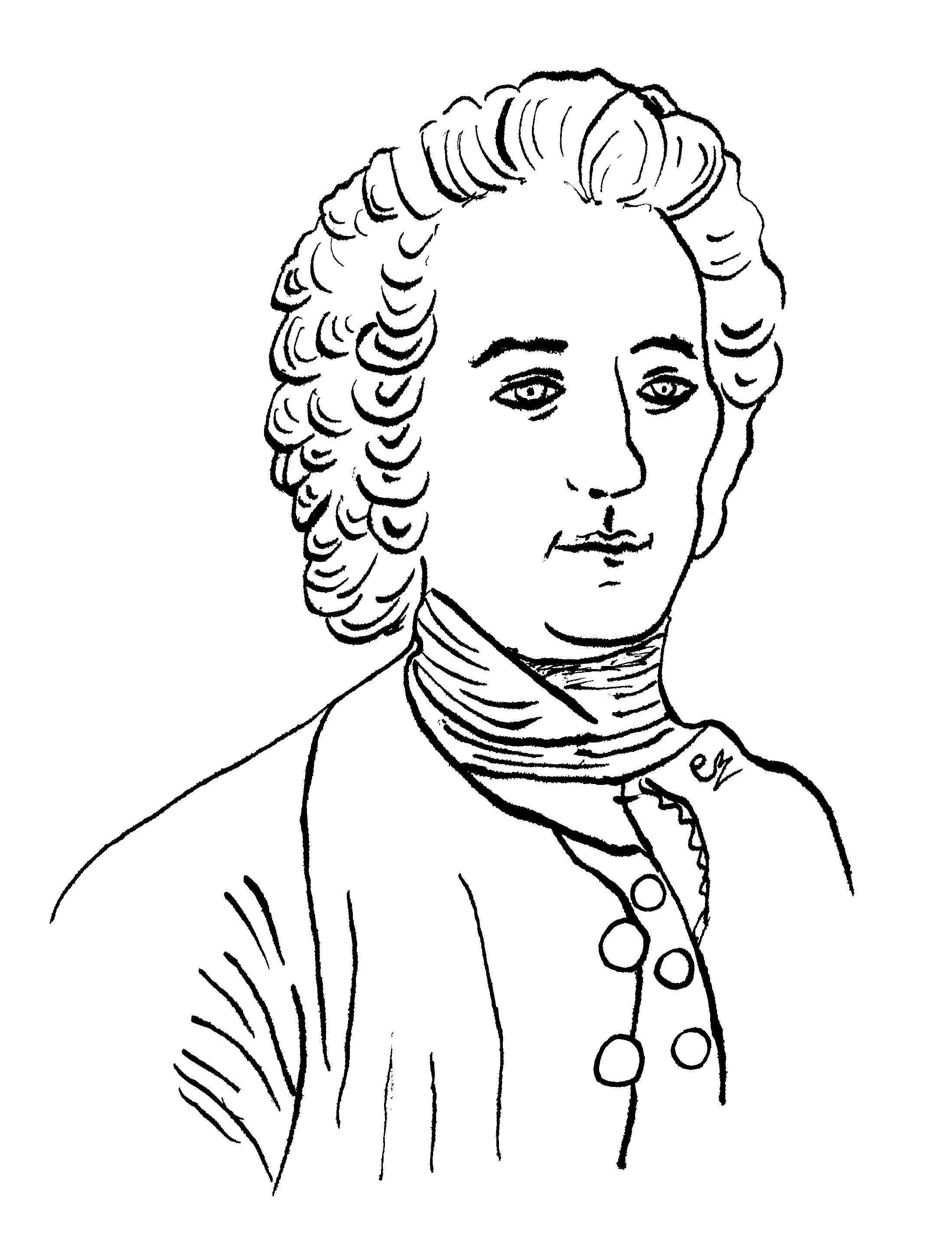 Portrait  l'encre de Chine de Jean-Jacques Rousseau, par Catherine Rault-Crosnier.