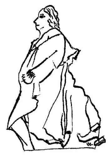 Statue d'Alfred de Vigny situe  Loches dessine  l'encre de Chine par Catherine Rault-Crosnier.